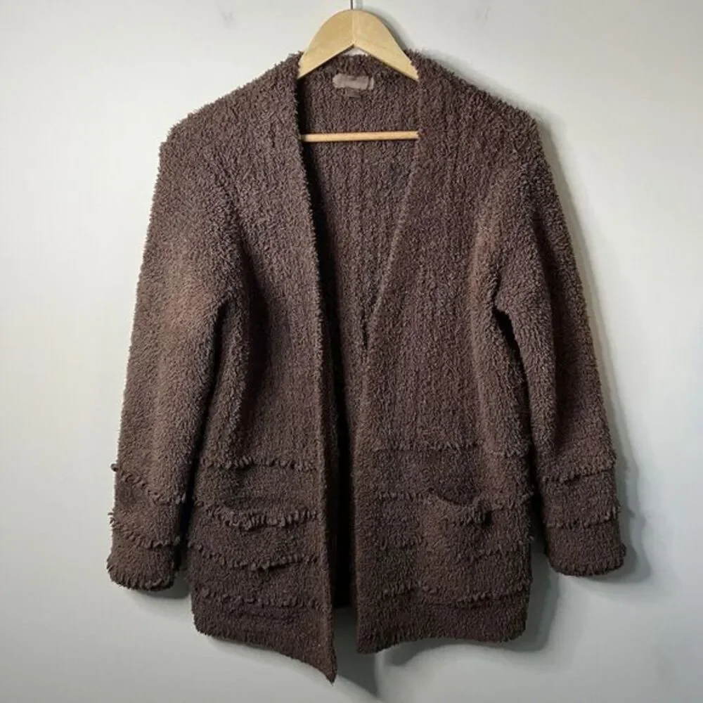 Barefoot Dreams Medium Cozy Chic Boardwalk Cardigan Sweater Sable Brown Plush - Picture 1 of 7